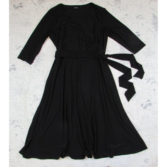 EUC Lauren Ralph Lauren Black Label Surplice Jersey Dress Black Women's 18 - Picture 5 of 8